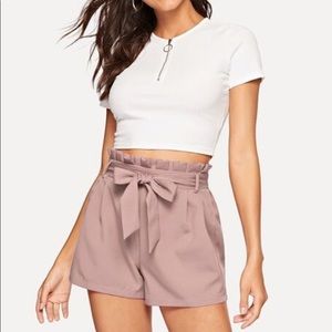 Mabel Blush Pink High Waist Belted Shorts